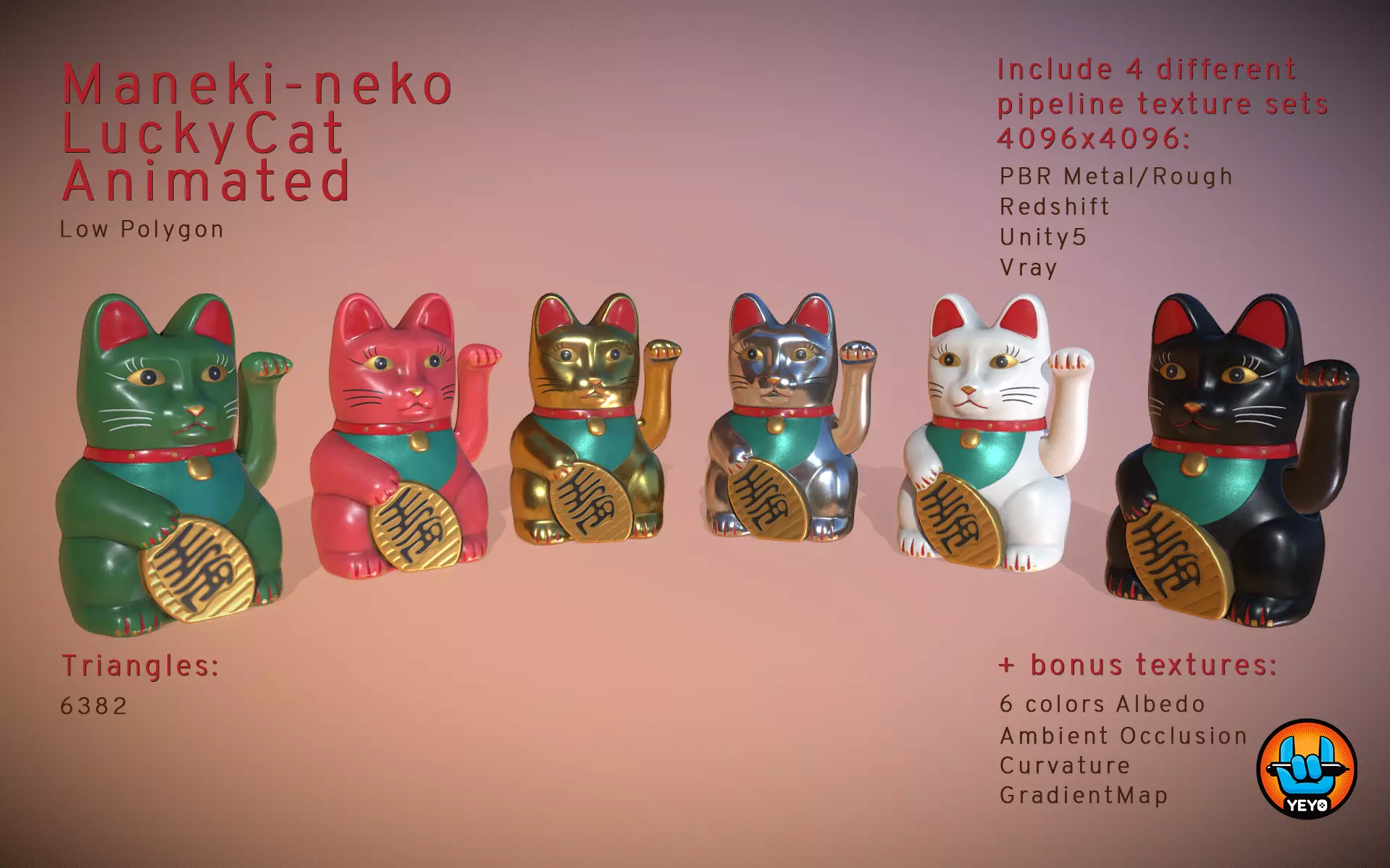 Maneki-neko - PBR Game Ready LuckyCat animated Low-poly 3D model_0
