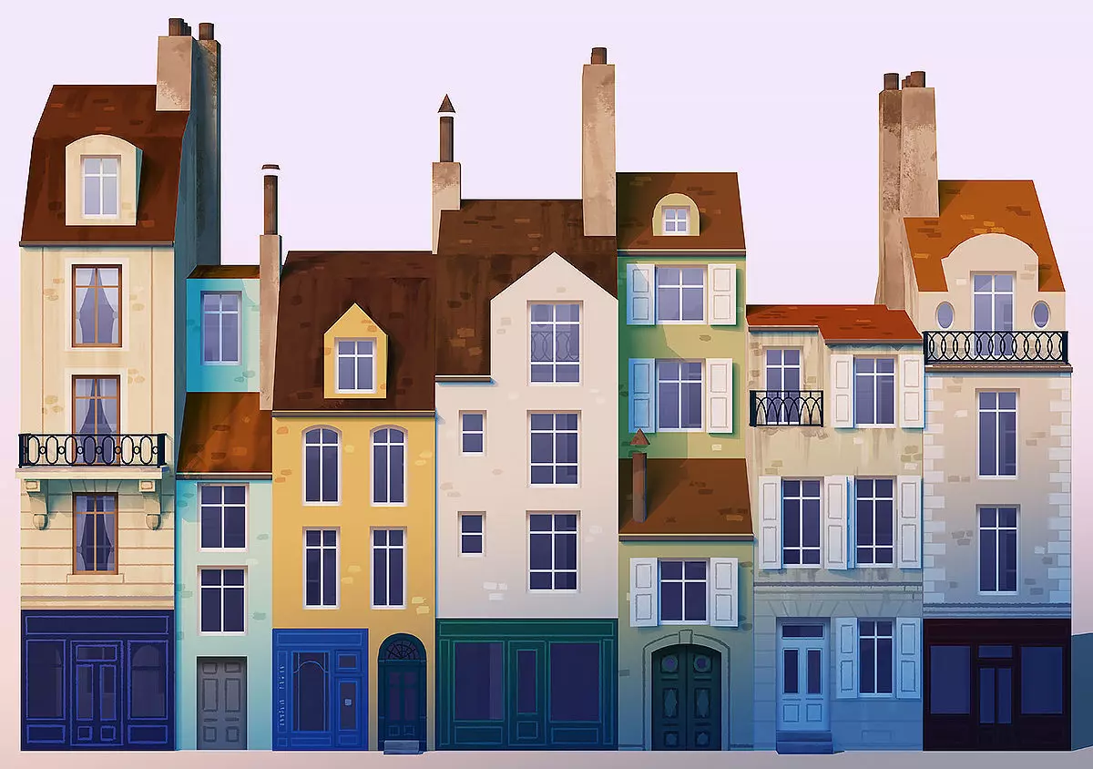 Cartoon buildings Low-poly 3D model_0