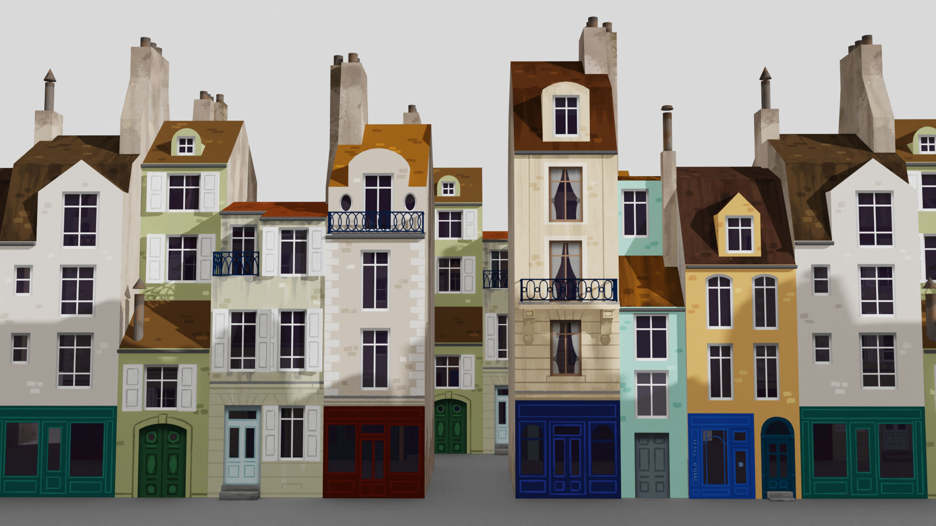 Cartoon buildings Low-poly 3D model_3