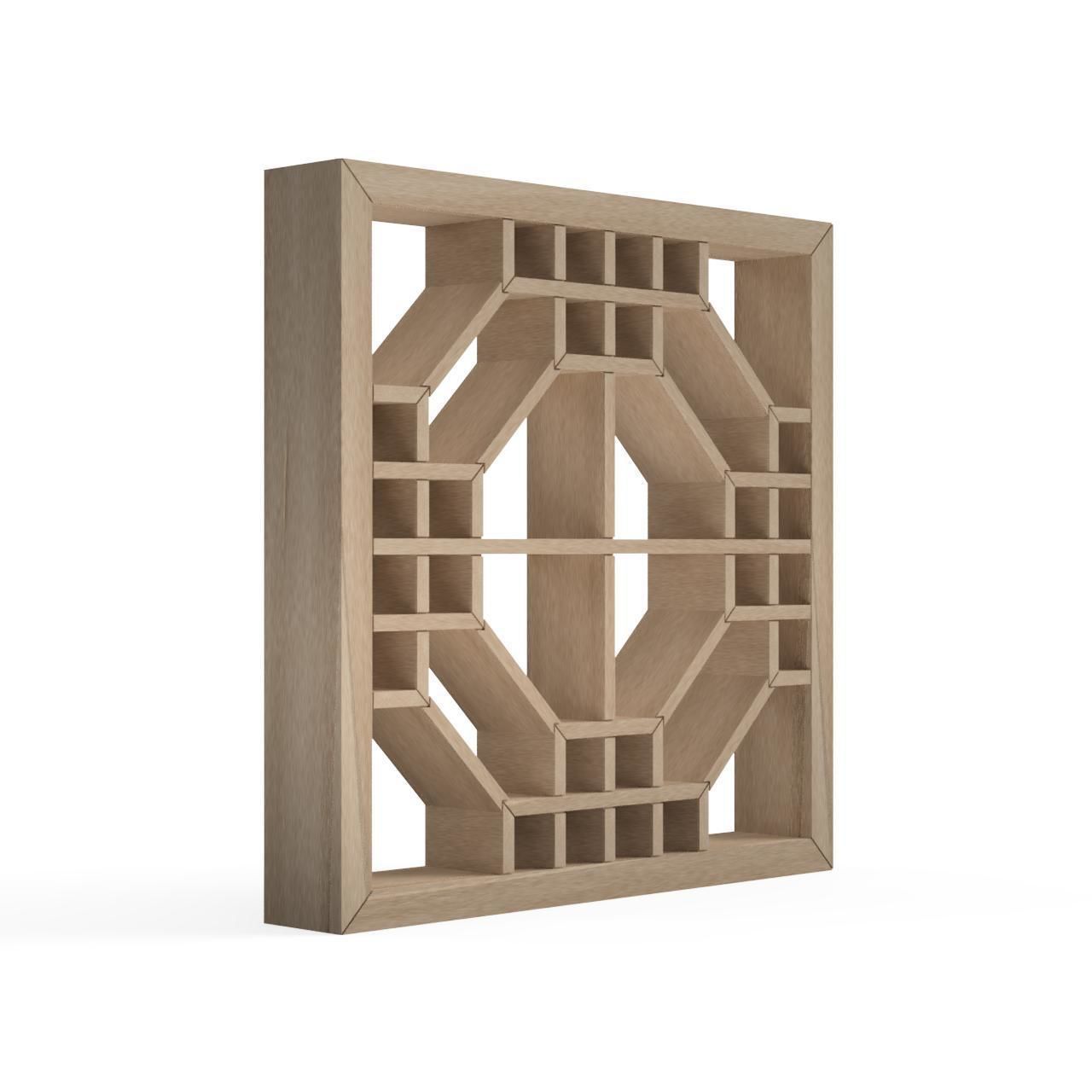 Futaekadoshokko wooden window frame with geometric design 3D print model_2