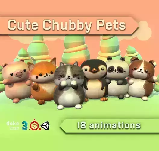 Cute Chubby Pets Low-poly 3D model