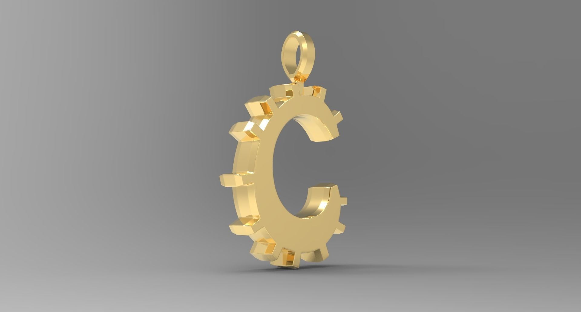 C Letter Pendant Gold 3D print model_3