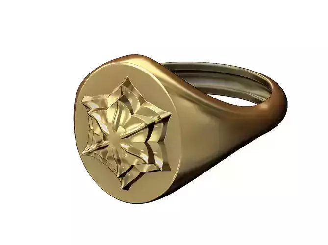 Oval signet ring with Corola Flower Rosette 