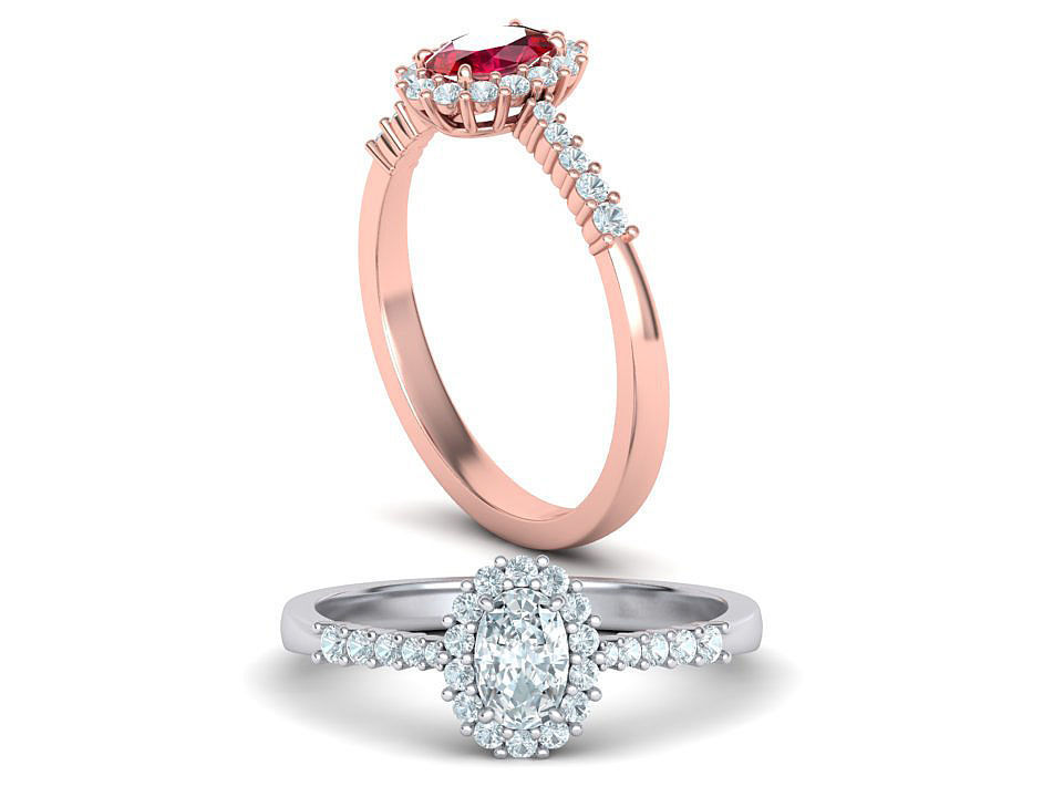 Diana Classic Ring Engagement ring with  6x4 Oval stone 3dmodel 3D print model_2