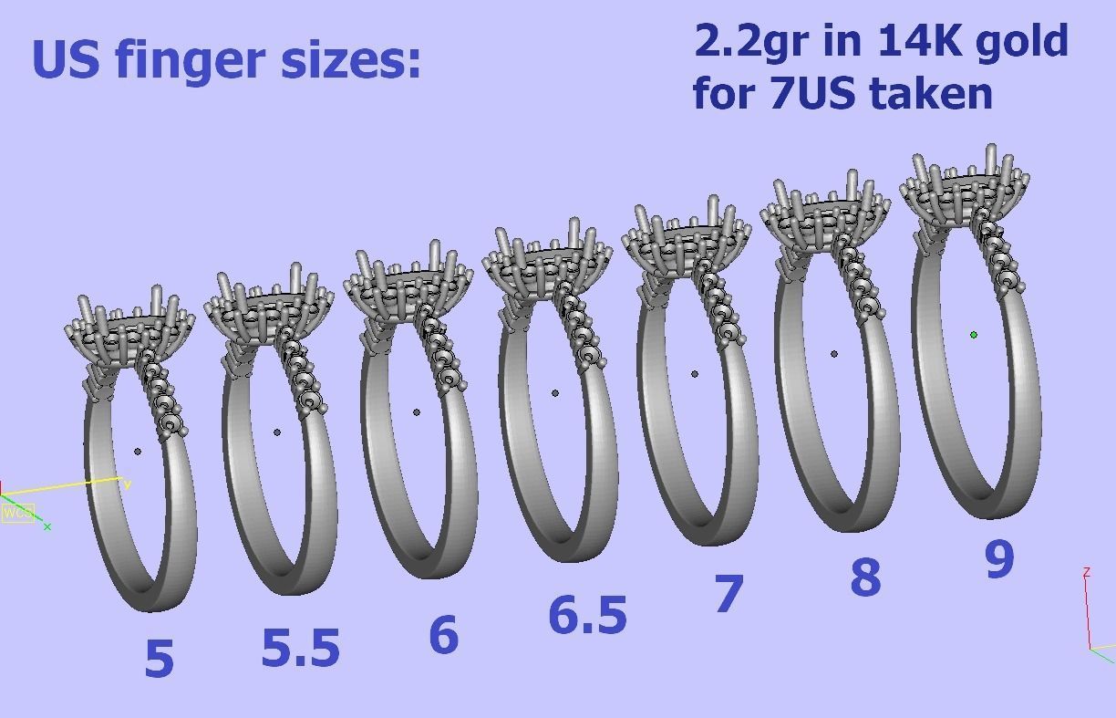 Diana Classic Ring Engagement ring with  6x4 Oval stone 3dmodel 3D print model_5