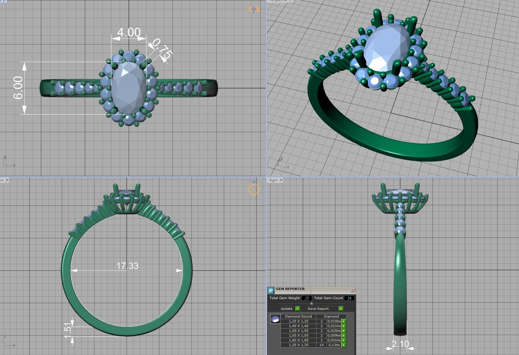 Diana Classic Ring Engagement ring with  6x4 Oval stone 3dmodel 3D print model_3