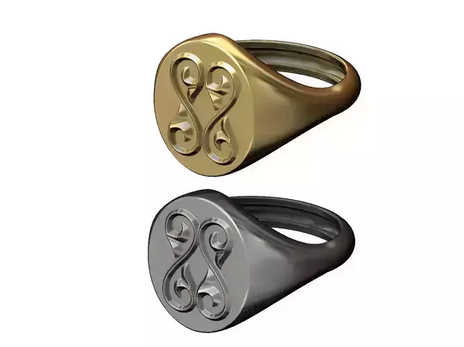 Double floral scroll signet ring 