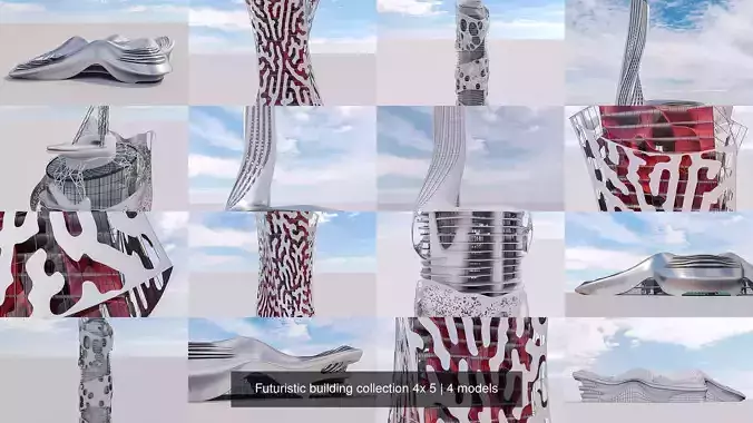 Futuristic building collection 4x 5 