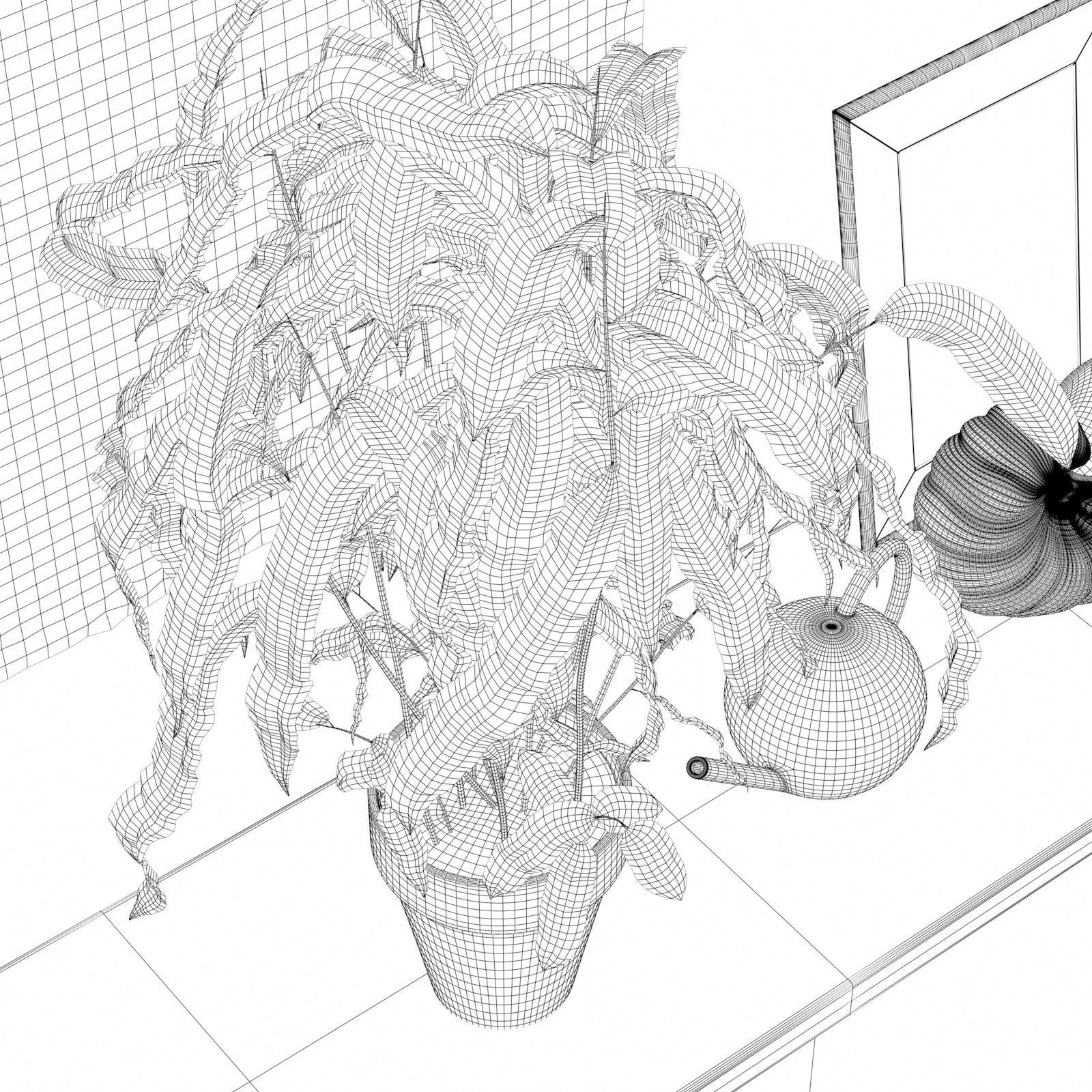 Plant with Watering Can and Shell Pot 3D model_3
