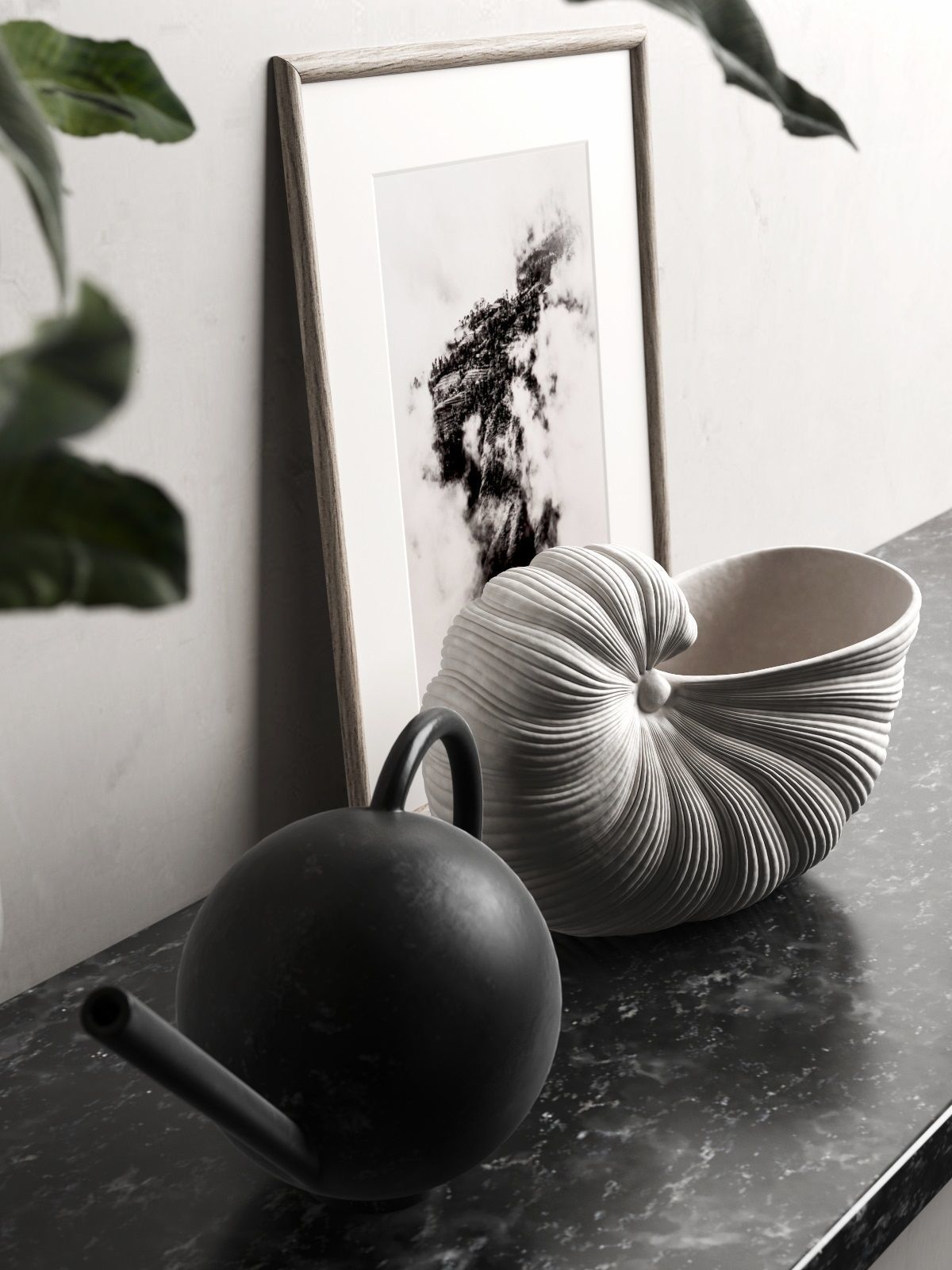 Plant with Watering Can and Shell Pot 3D model_2