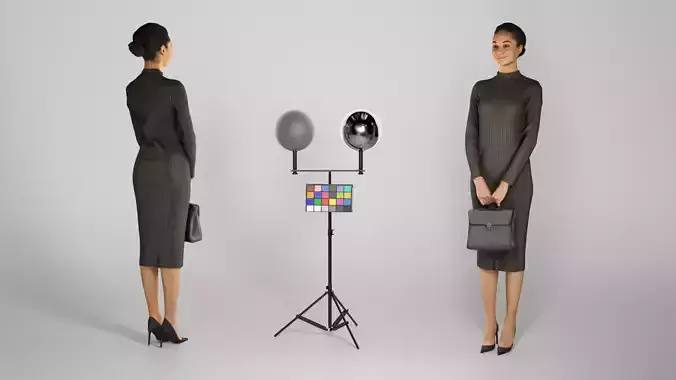 Slim beautiful woman in black midi dress with bag 239 Low-poly 3D model