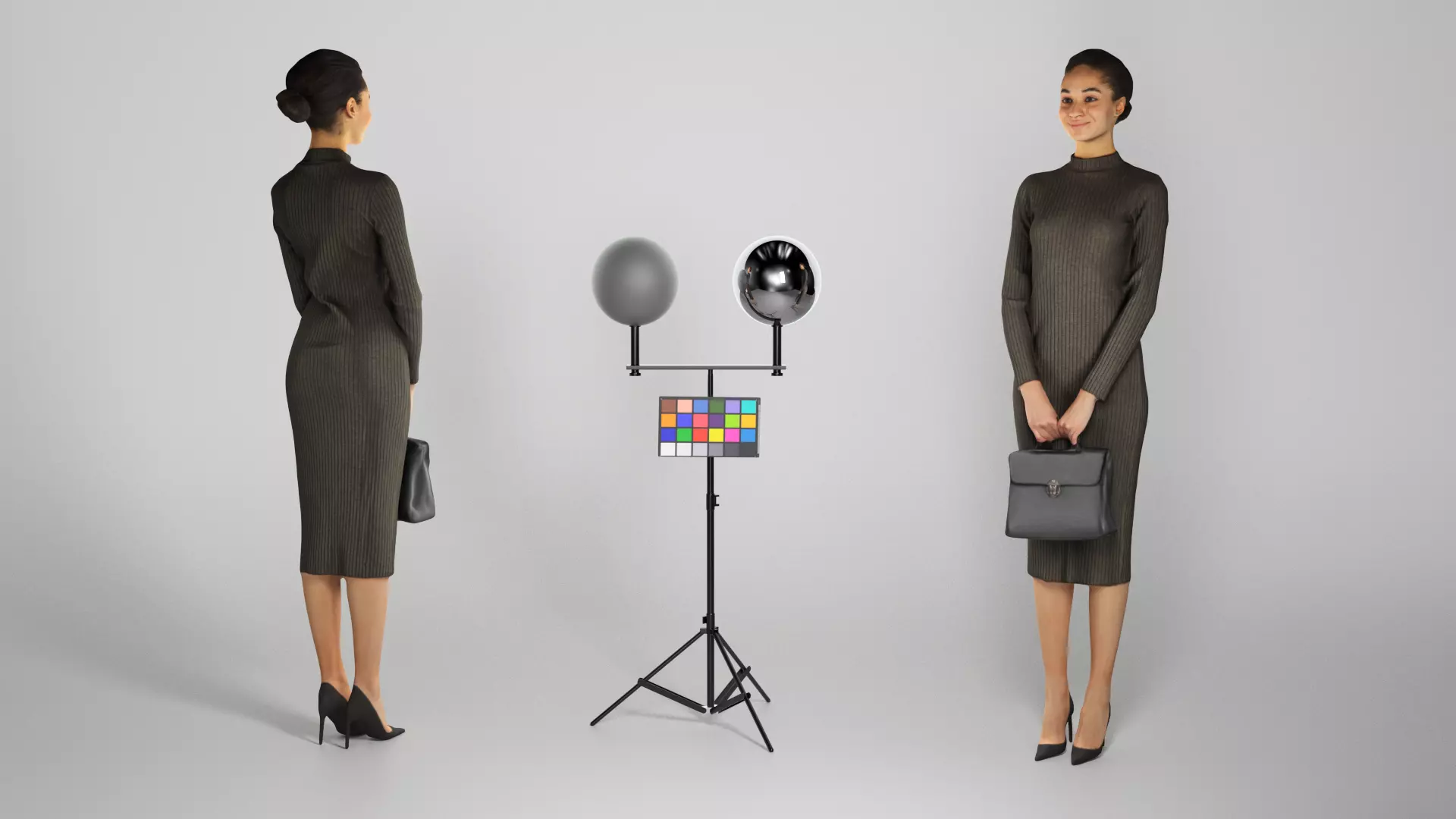 Slim beautiful woman in black midi dress with bag 239 Low-poly 3D model