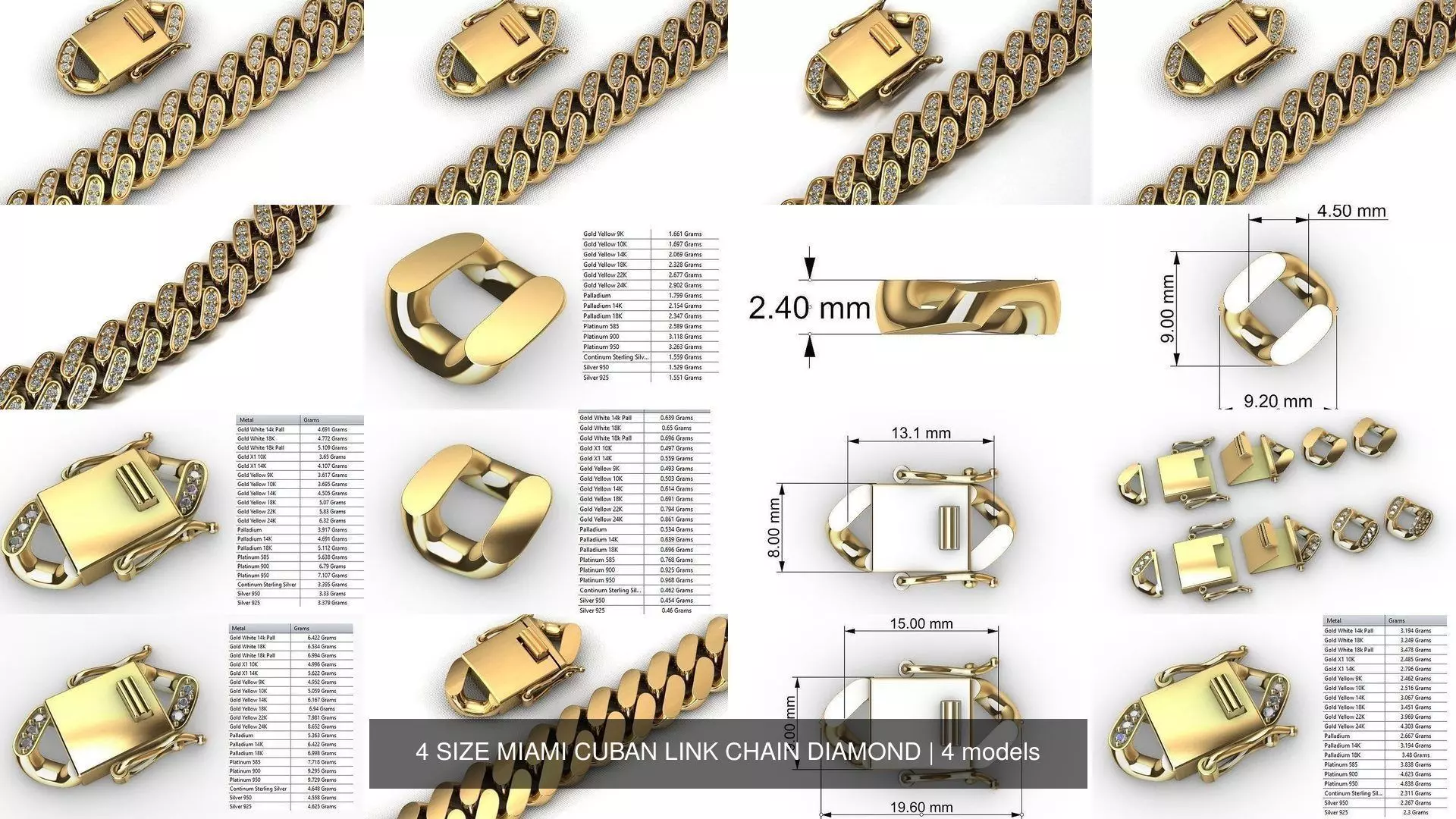 4 SIZE MIAMI CUBAN LINK CHAIN DIAMOND 3D Model Collection_1