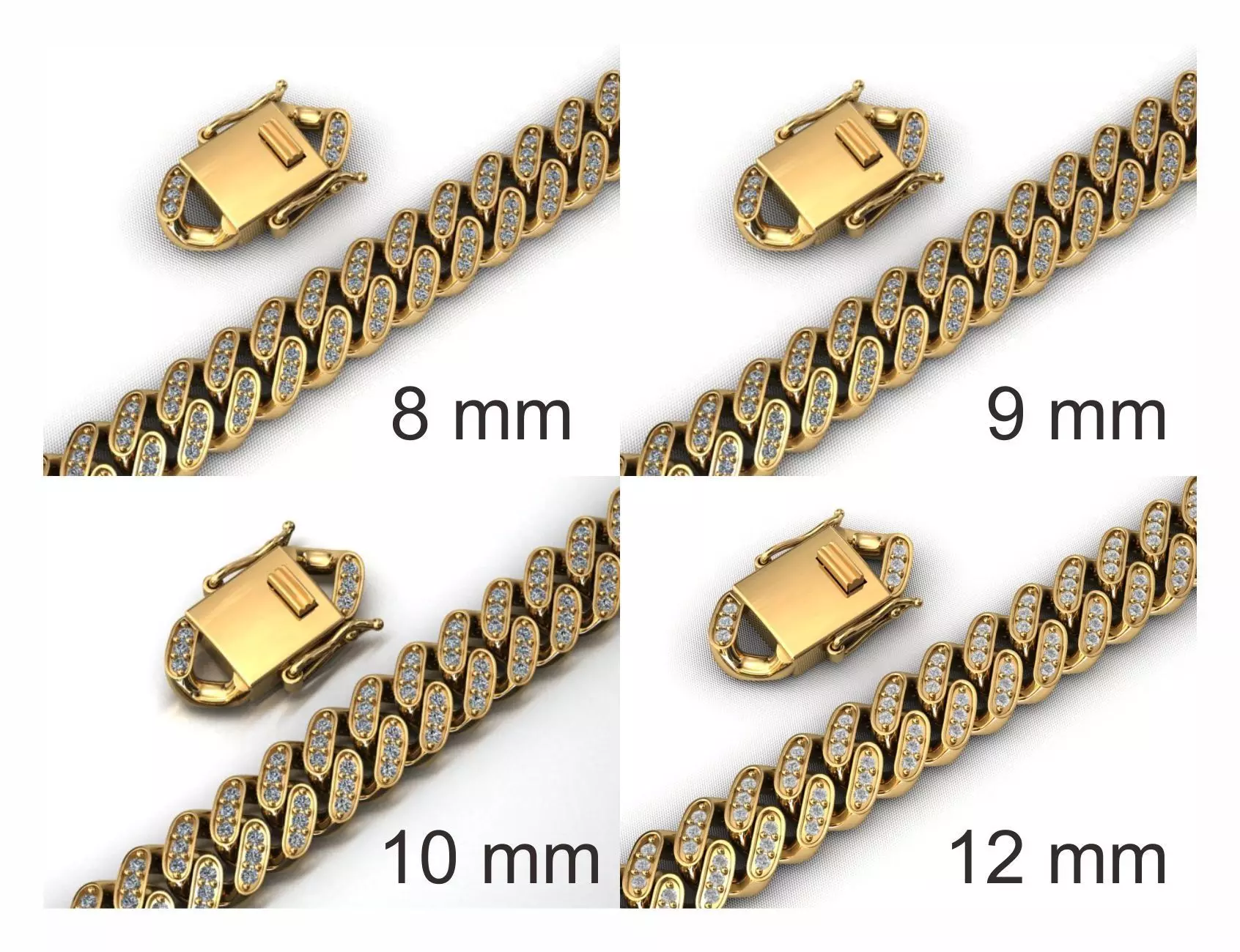 4 SIZE MIAMI CUBAN LINK CHAIN DIAMOND 3D Model Collection_0