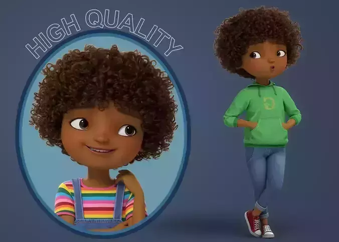Cartoon Black Girl Rigged 3D model