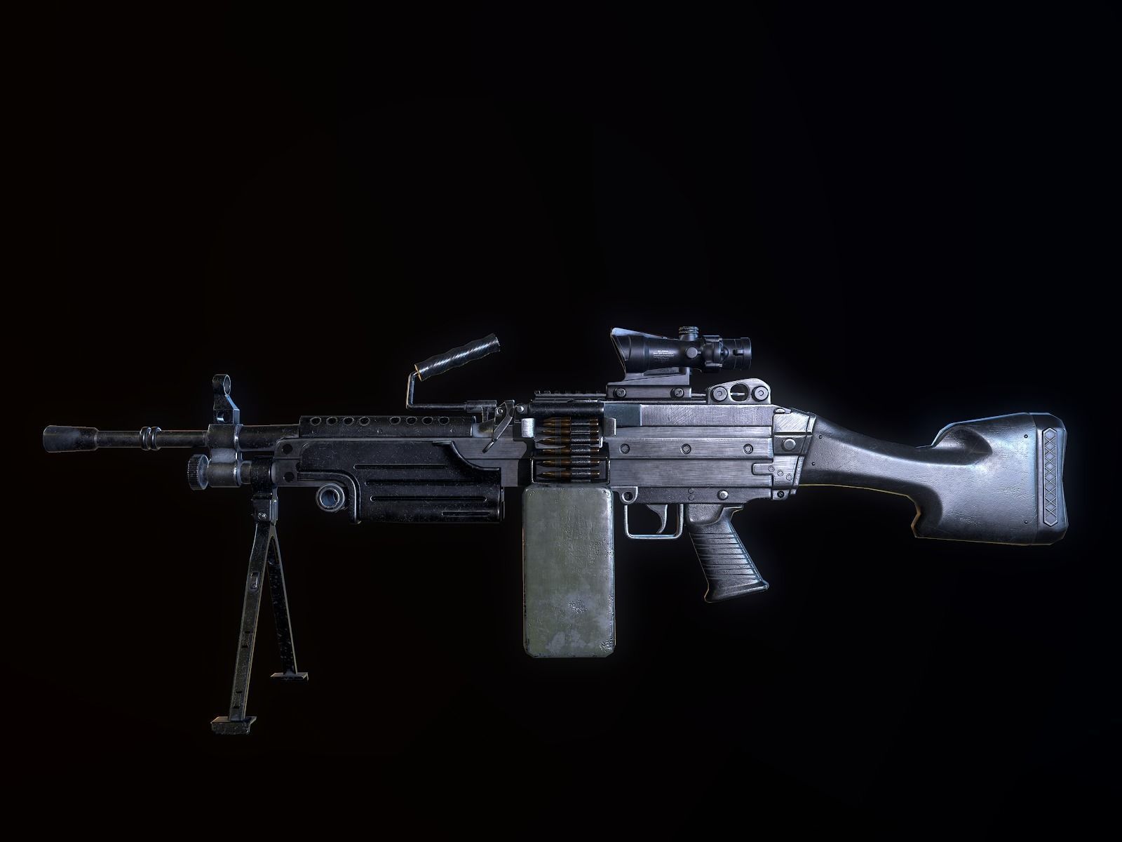 M249 and Acog Scope Light Machine Gun PBR Low-poly 3D model_11