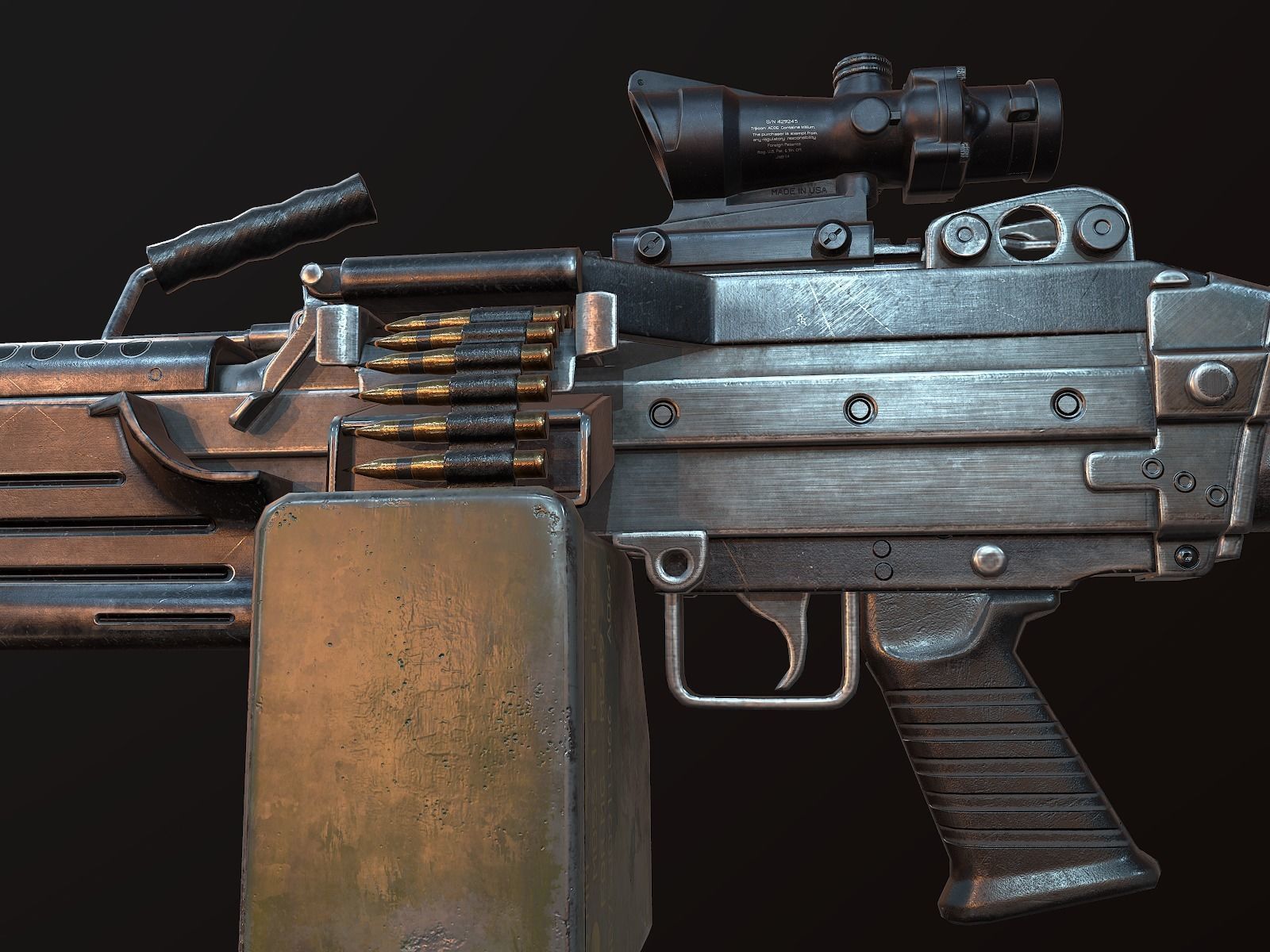 M249 and Acog Scope Light Machine Gun PBR Low-poly 3D model_7