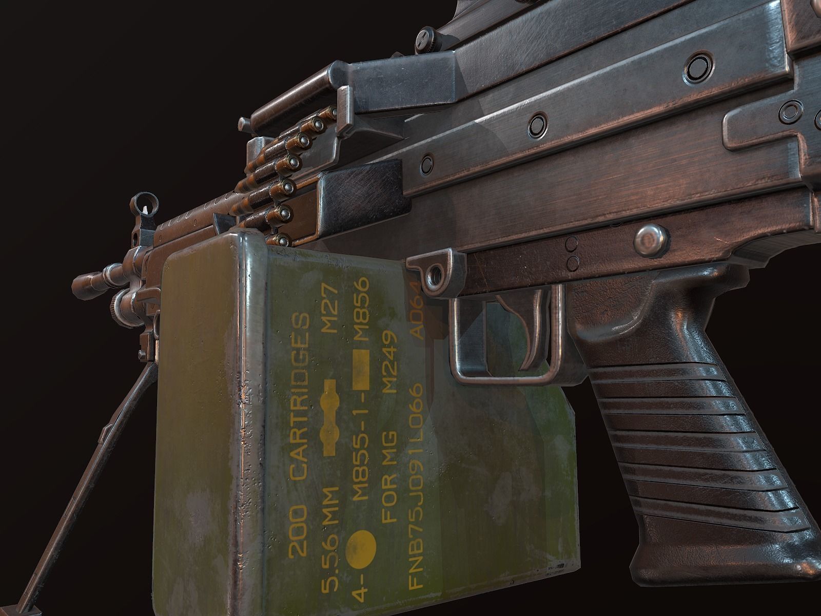 M249 and Acog Scope Light Machine Gun PBR Low-poly 3D model_3