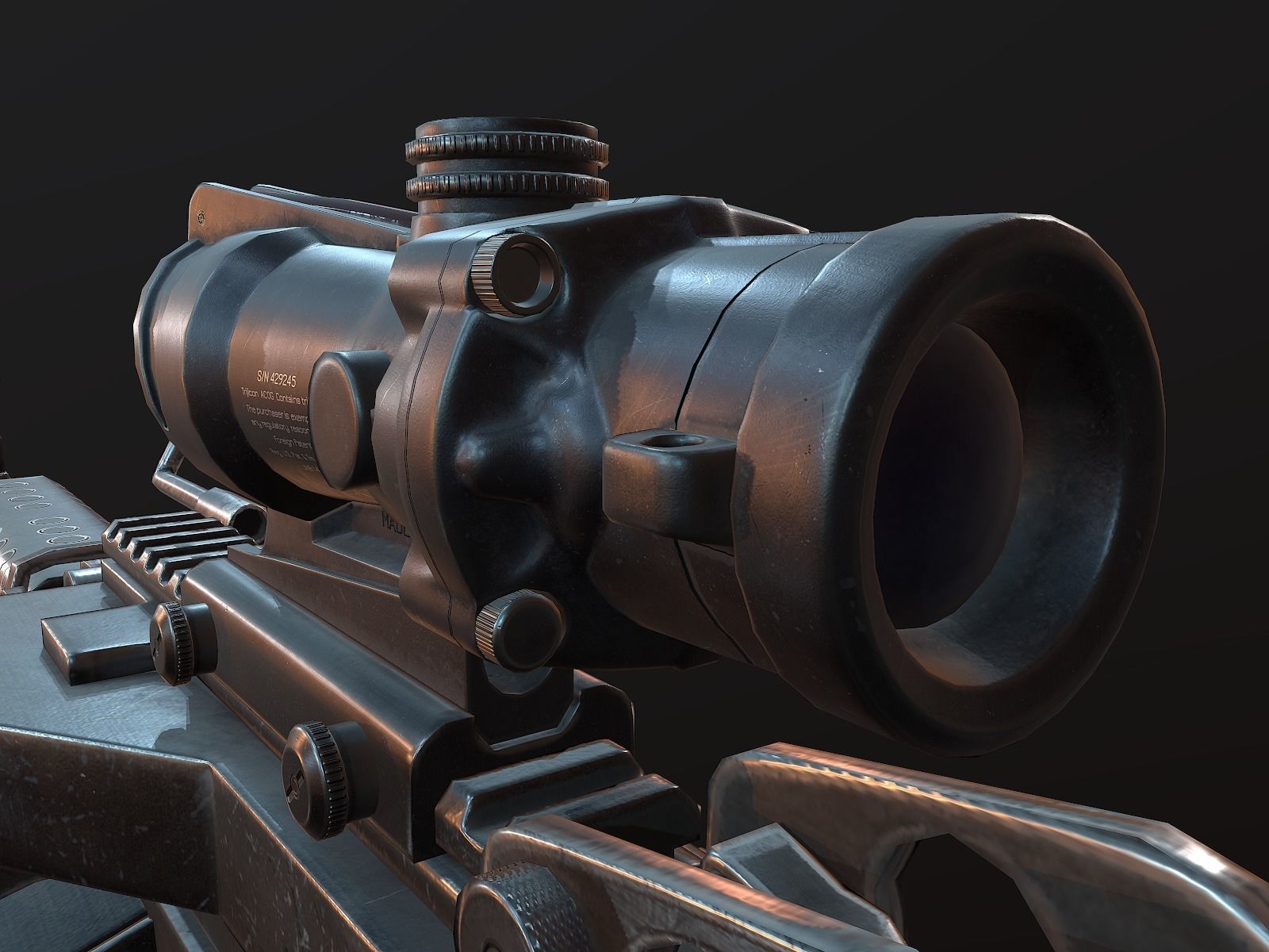 M249 and Acog Scope Light Machine Gun PBR Low-poly 3D model_6