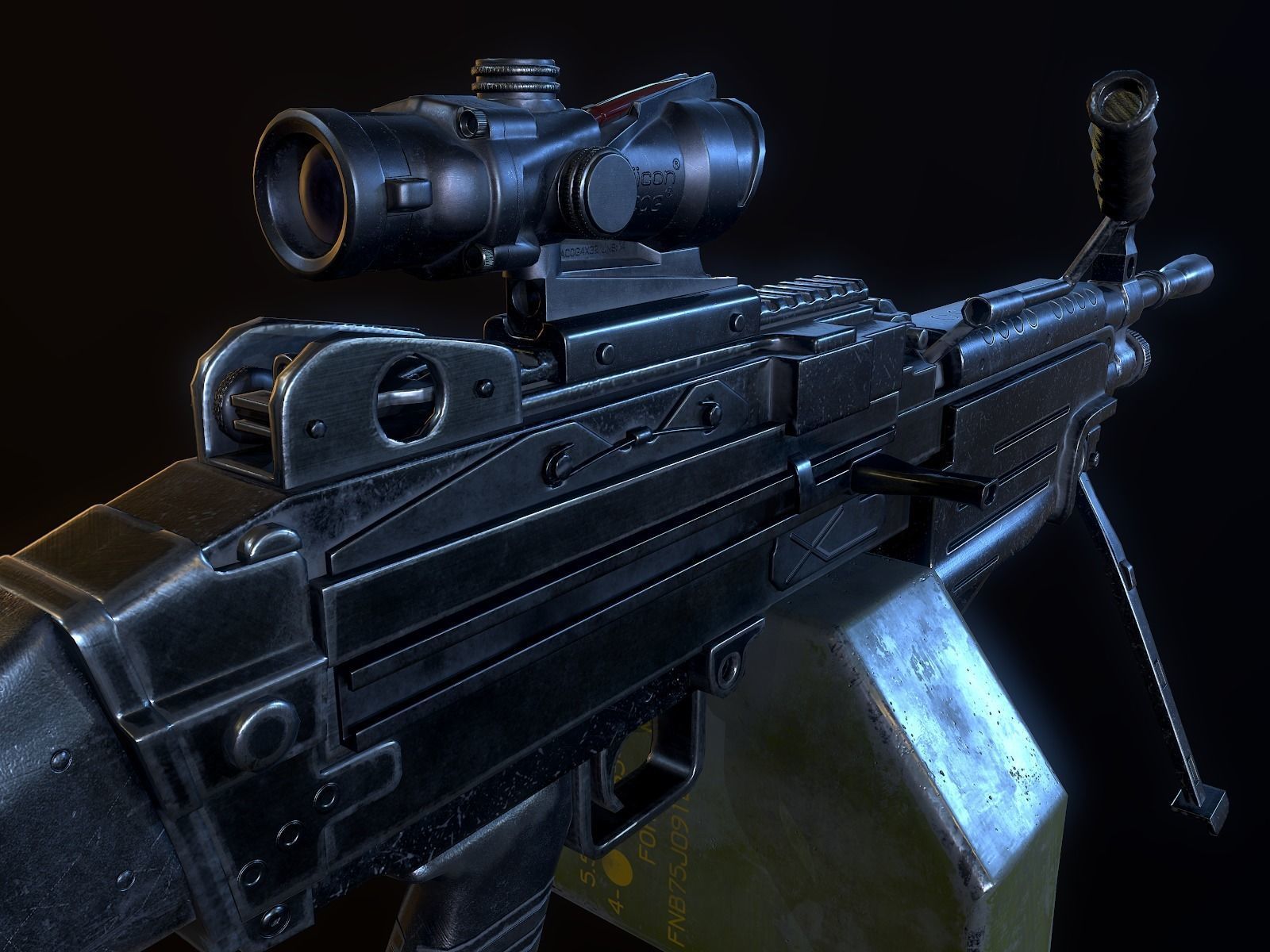 M249 and Acog Scope Light Machine Gun PBR Low-poly 3D model_12