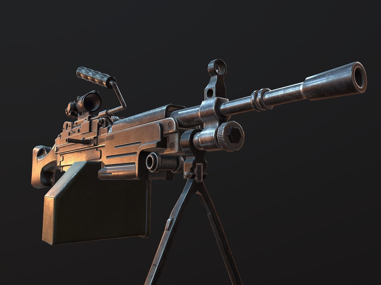 M249 and Acog Scope Light Machine Gun PBR Low-poly 3D model_5