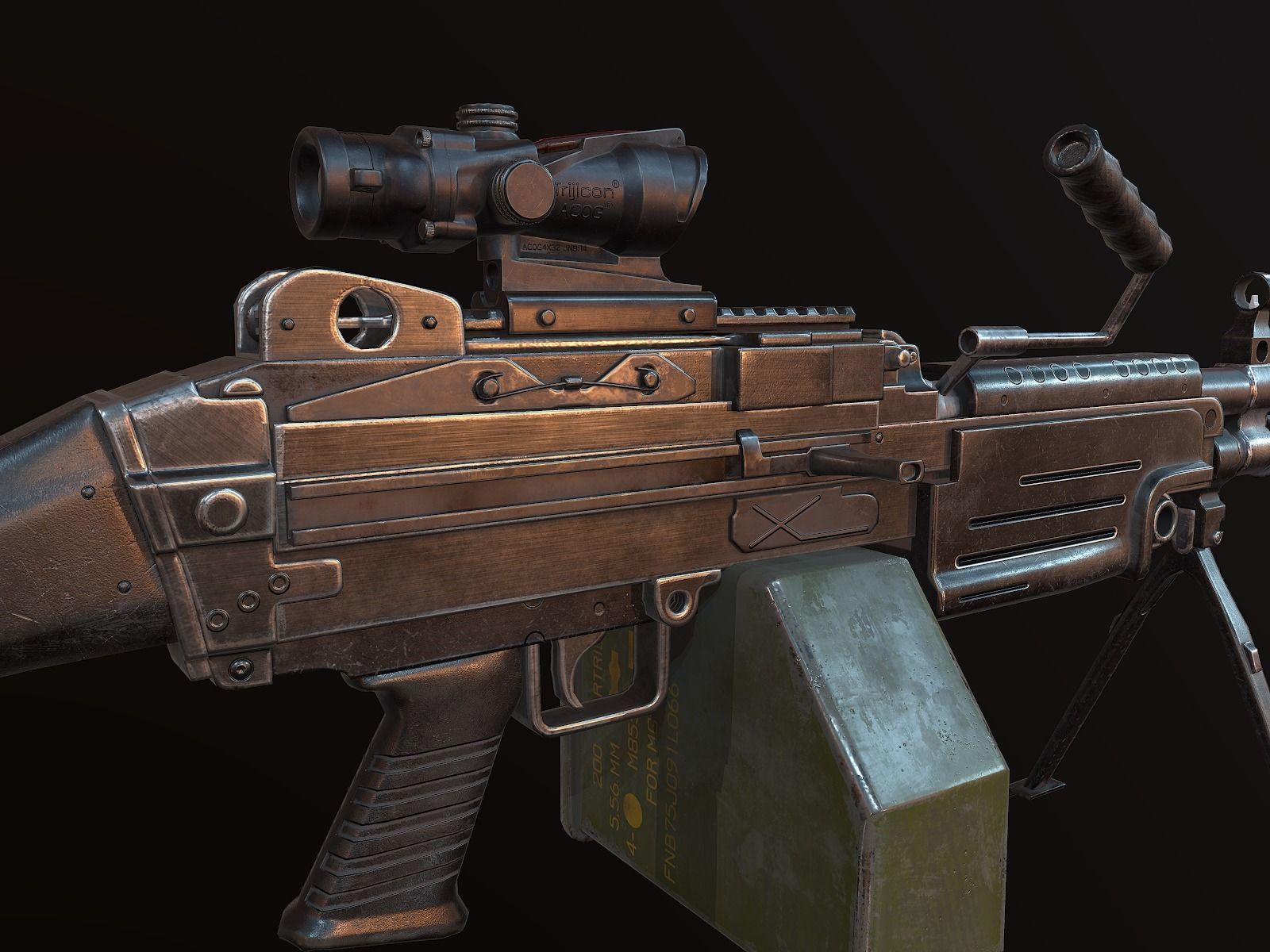 M249 and Acog Scope Light Machine Gun PBR Low-poly 3D model_2