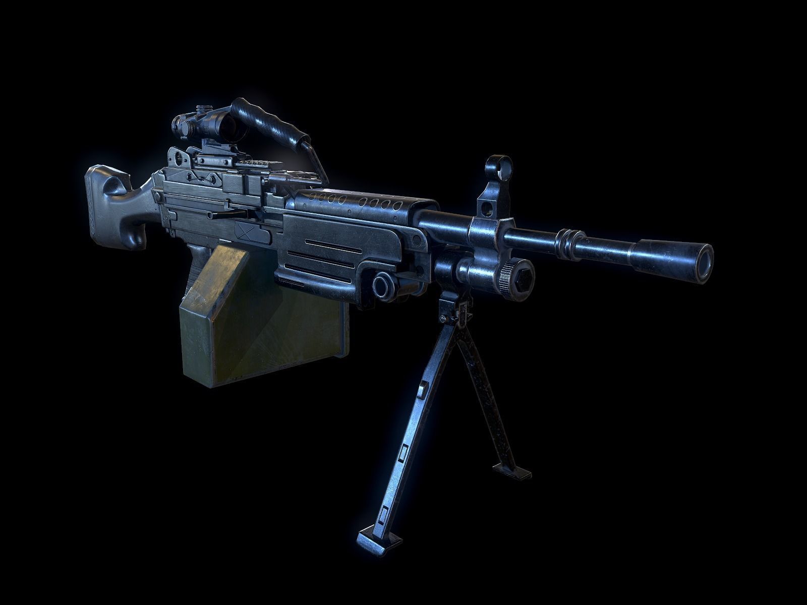 M249 and Acog Scope Light Machine Gun PBR Low-poly 3D model_8