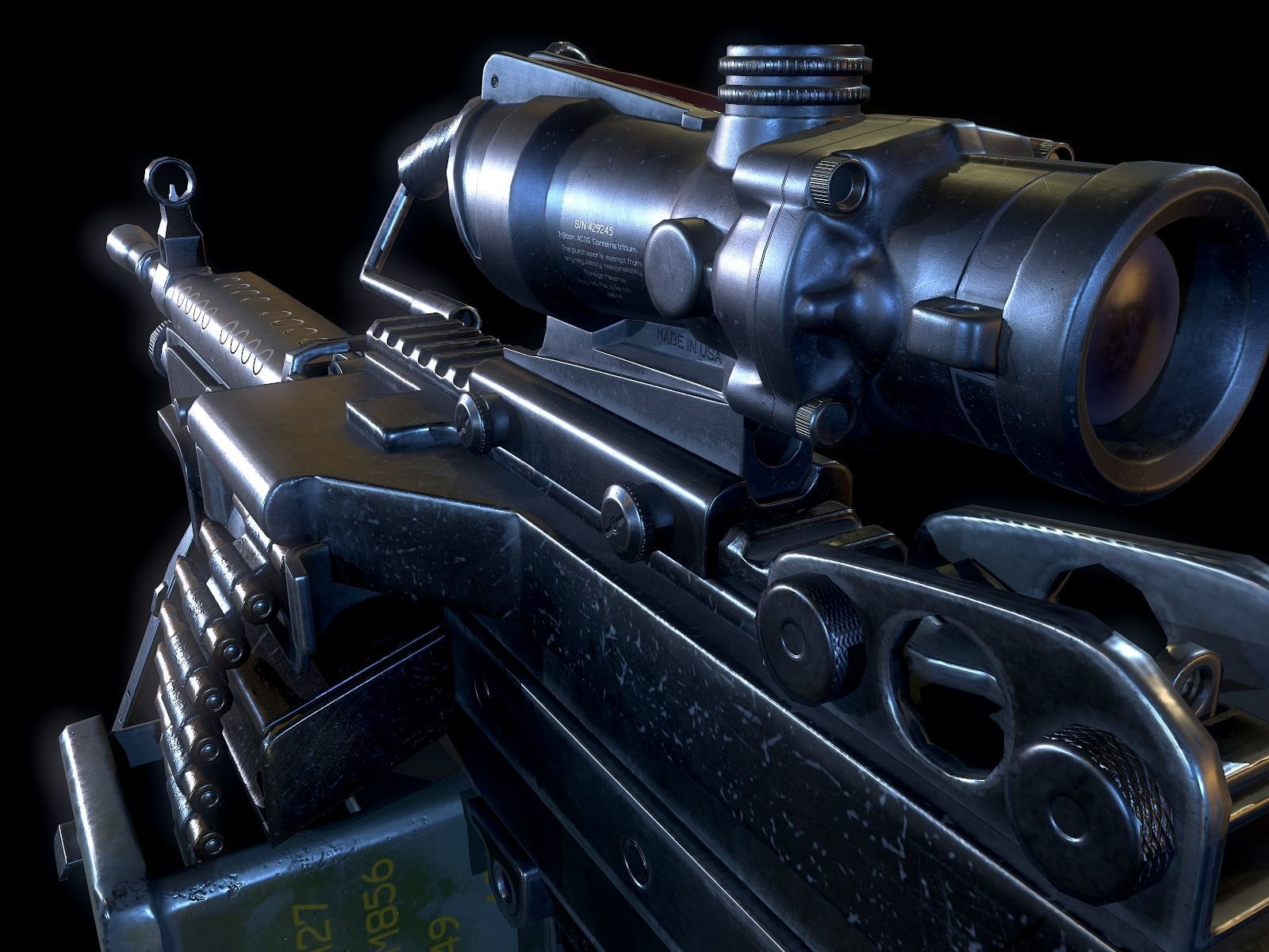 M249 and Acog Scope Light Machine Gun PBR Low-poly 3D model_13