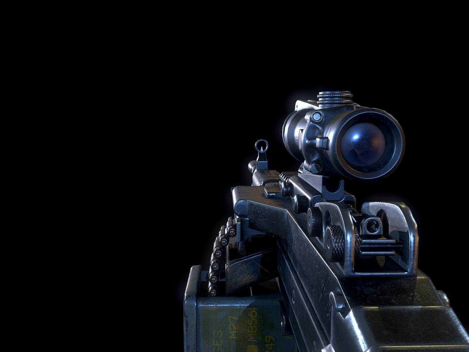 M249 and Acog Scope Light Machine Gun PBR Low-poly 3D model_9