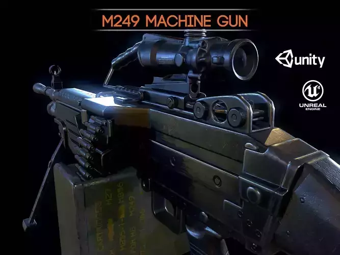 M249 and Acog Scope Light Machine Gun PBR Low-poly 3D model