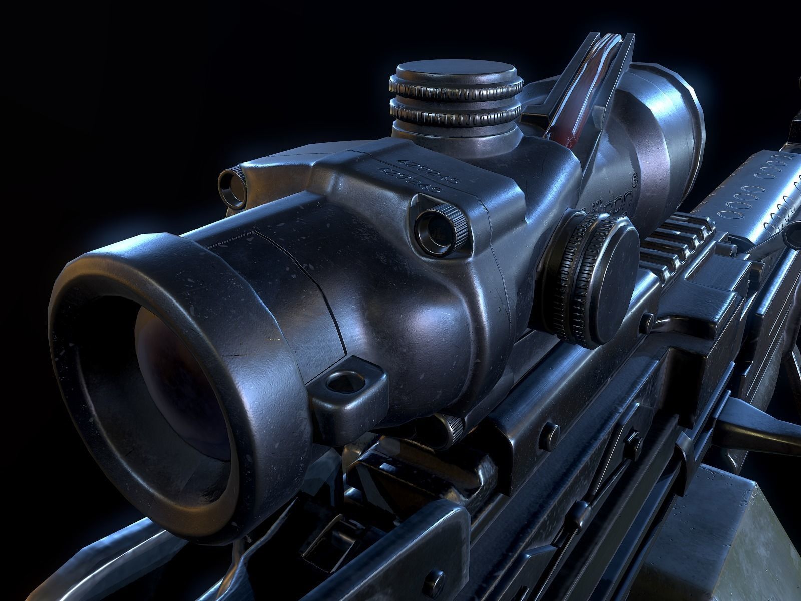 M249 and Acog Scope Light Machine Gun PBR Low-poly 3D model_4