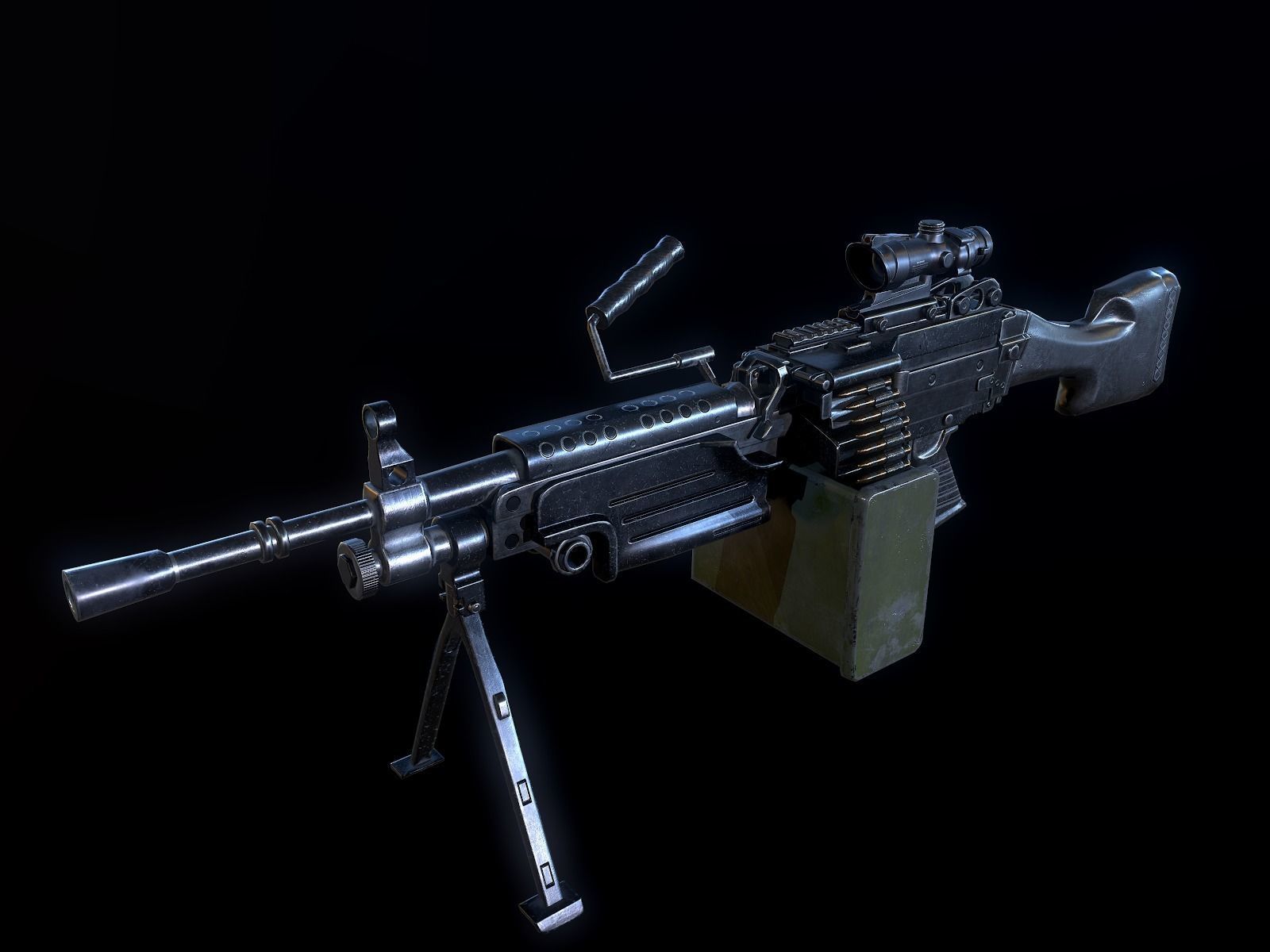 M249 and Acog Scope Light Machine Gun PBR Low-poly 3D model_1