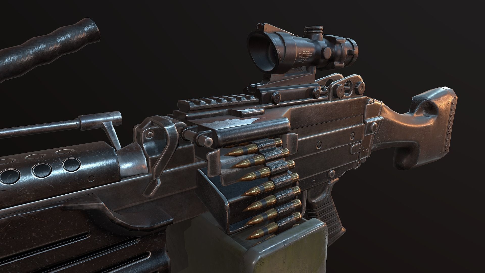 M249 and Acog Scope Light Machine Gun PBR Low-poly 3D model_10