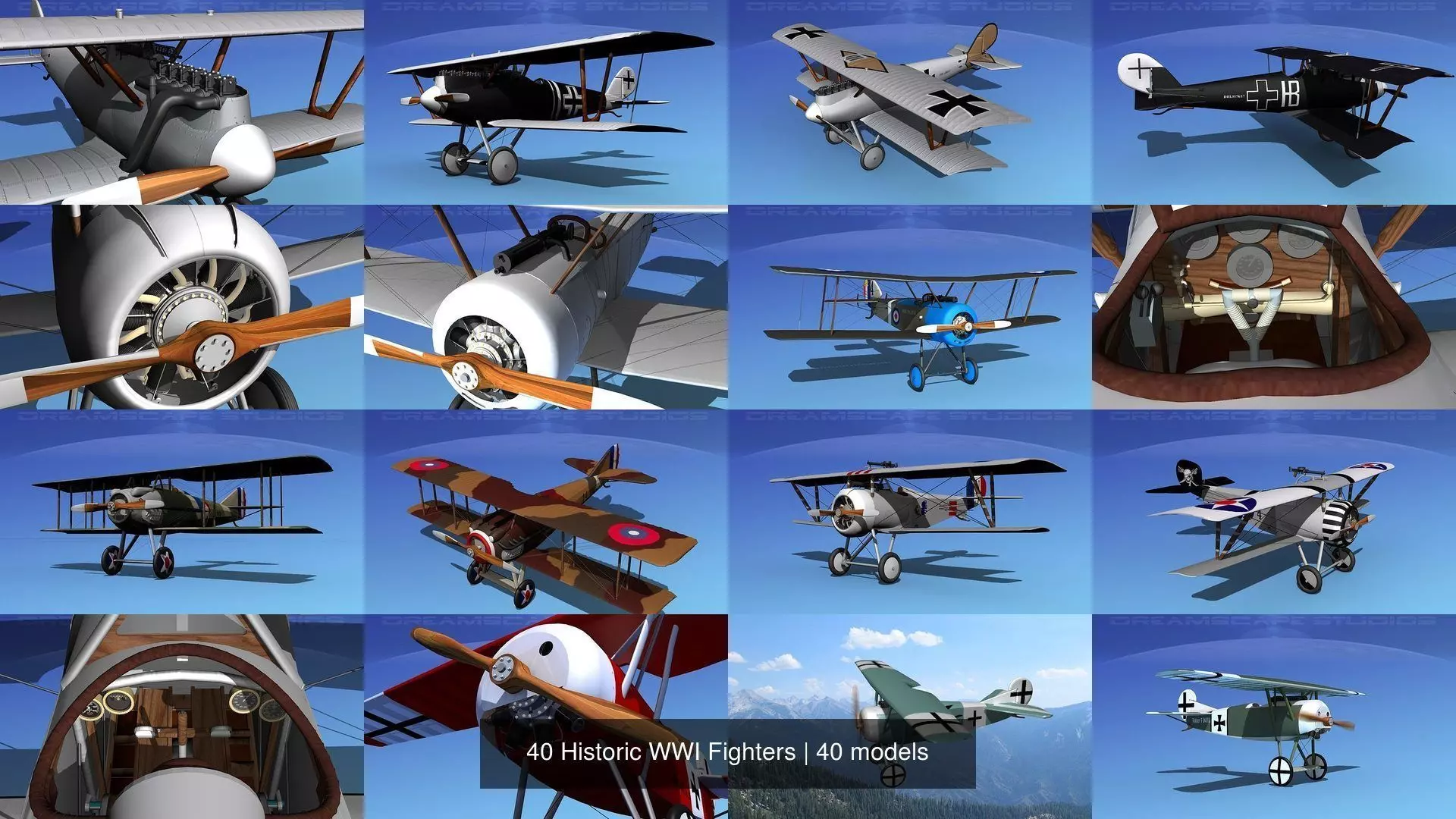 40 Historic WWI Fighters 3D Model Collection_0