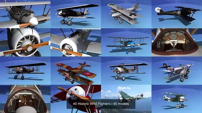 40 Historic WWI Fighters 3D Model Collection