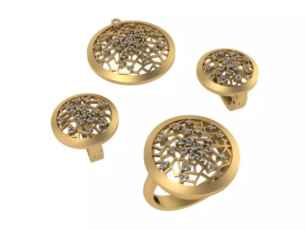 set gold three - plated rings with diamonds 3D model