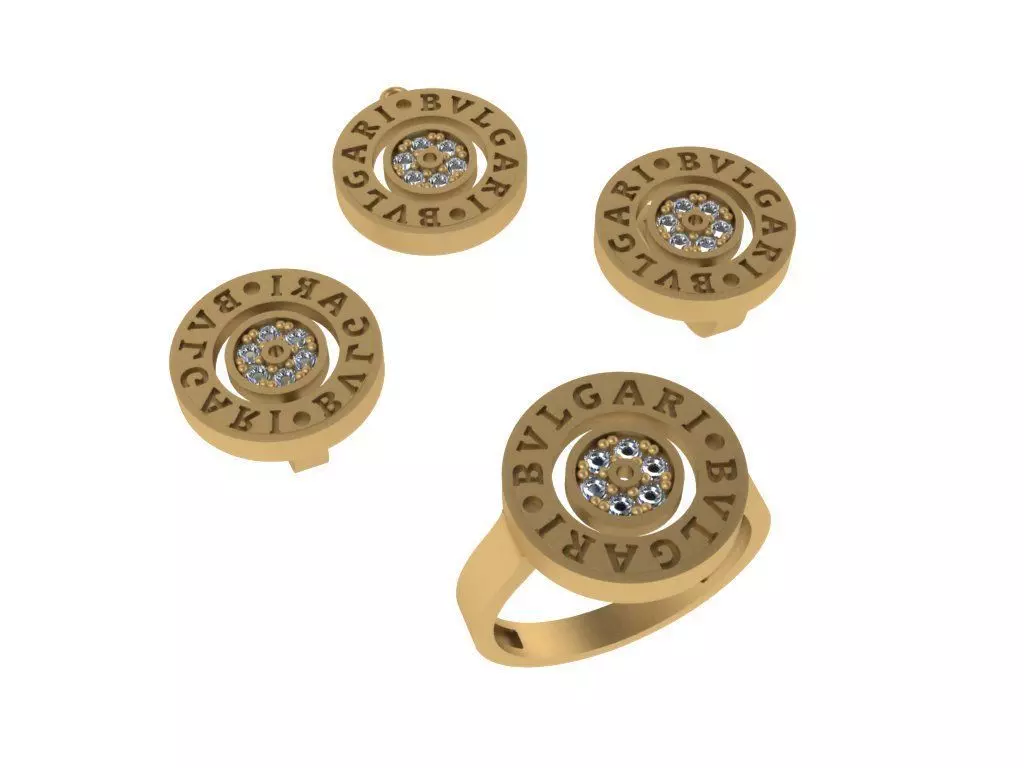 Bvlgari set gold ring with diamonds 3D model_0