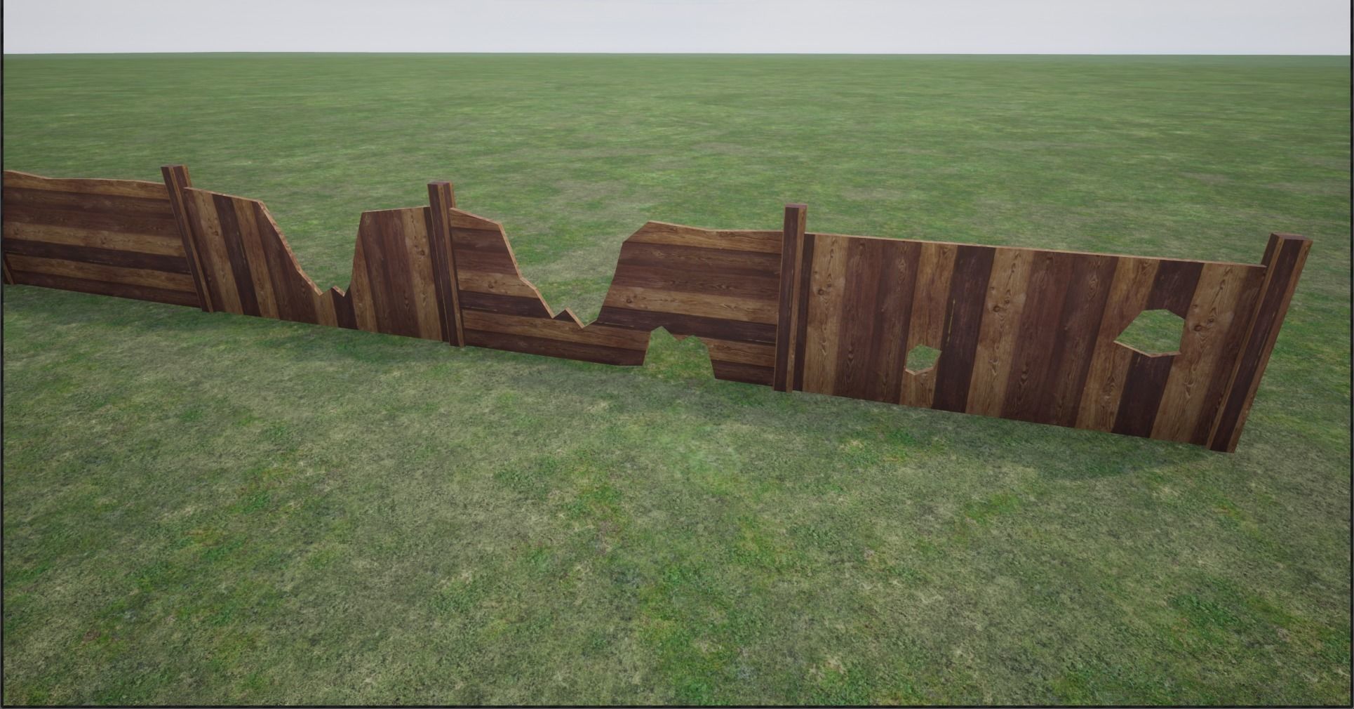 Lowpoly Modular Plank Fence Low-poly 3D model_8