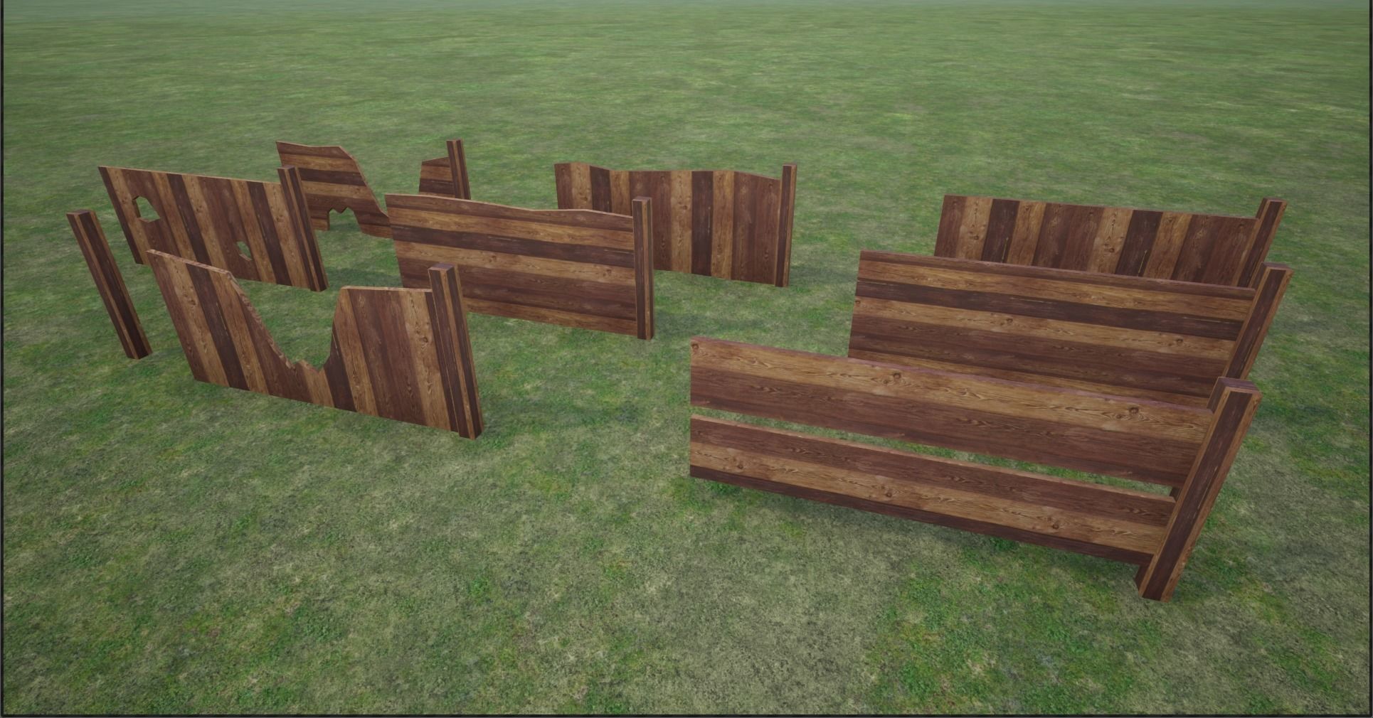 Lowpoly Modular Plank Fence Low-poly 3D model_2
