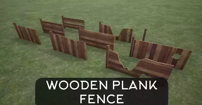 Lowpoly Modular Plank Fence Low-poly 3D model