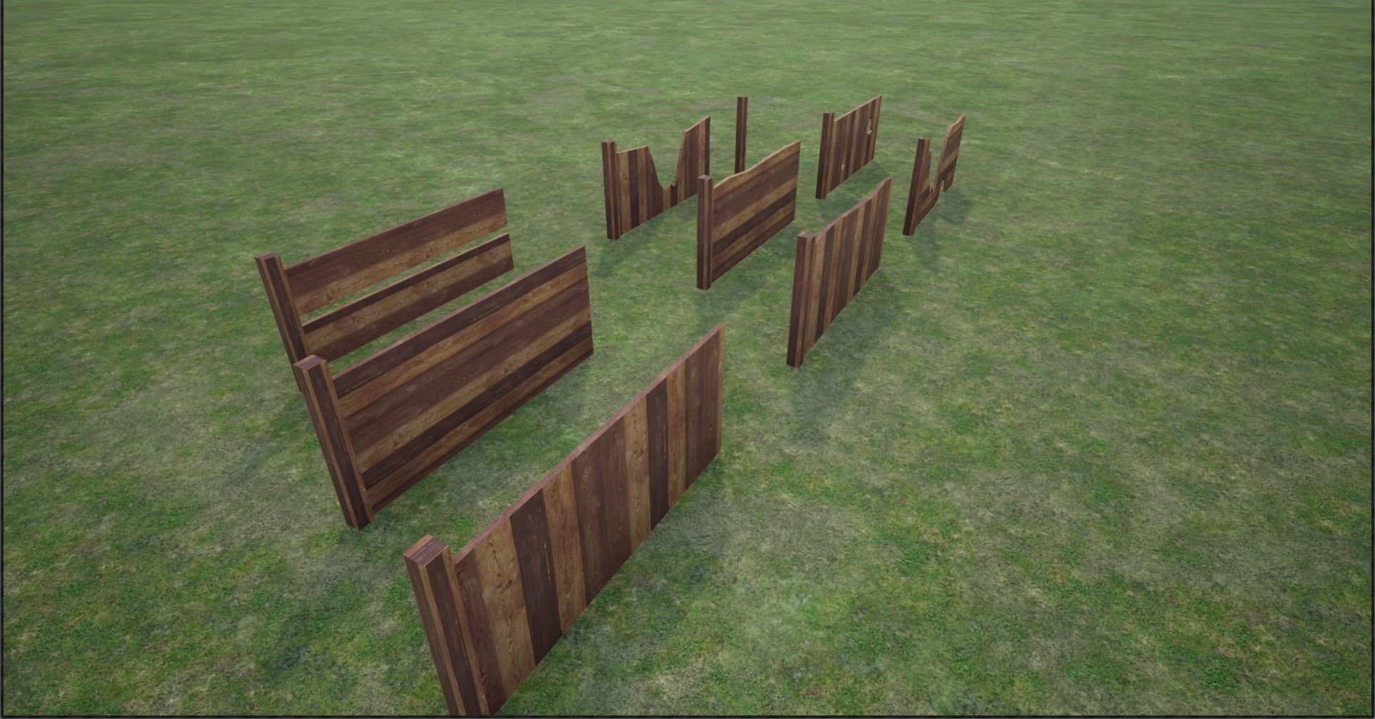 Lowpoly Modular Plank Fence Low-poly 3D model_3