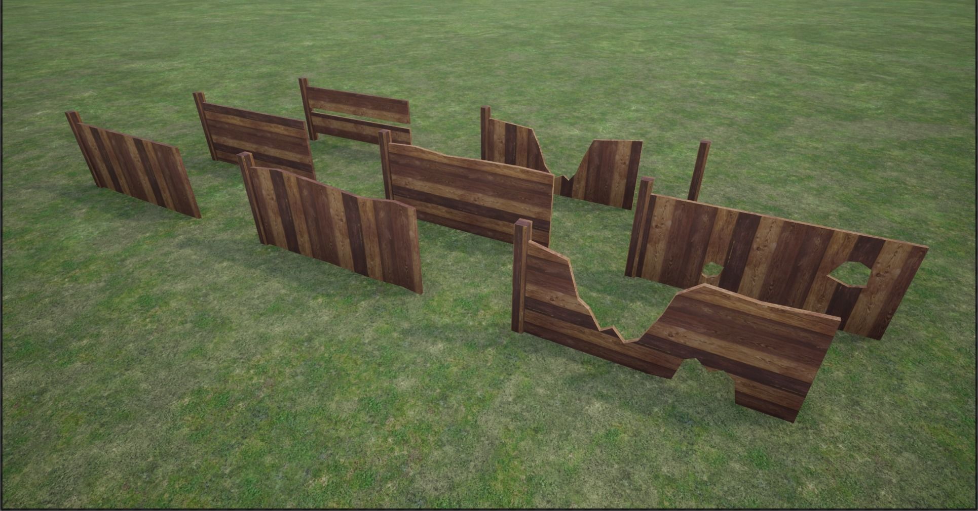 Lowpoly Modular Plank Fence Low-poly 3D model_1
