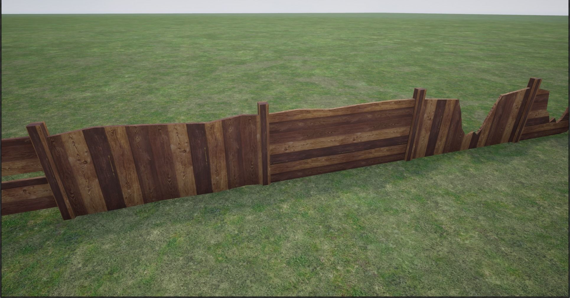 Lowpoly Modular Plank Fence Low-poly 3D model_6