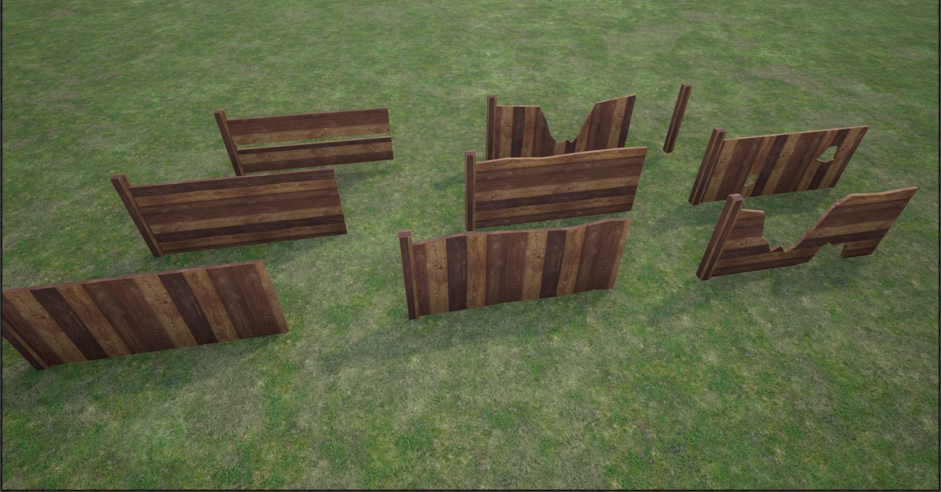 Lowpoly Modular Plank Fence Low-poly 3D model_4