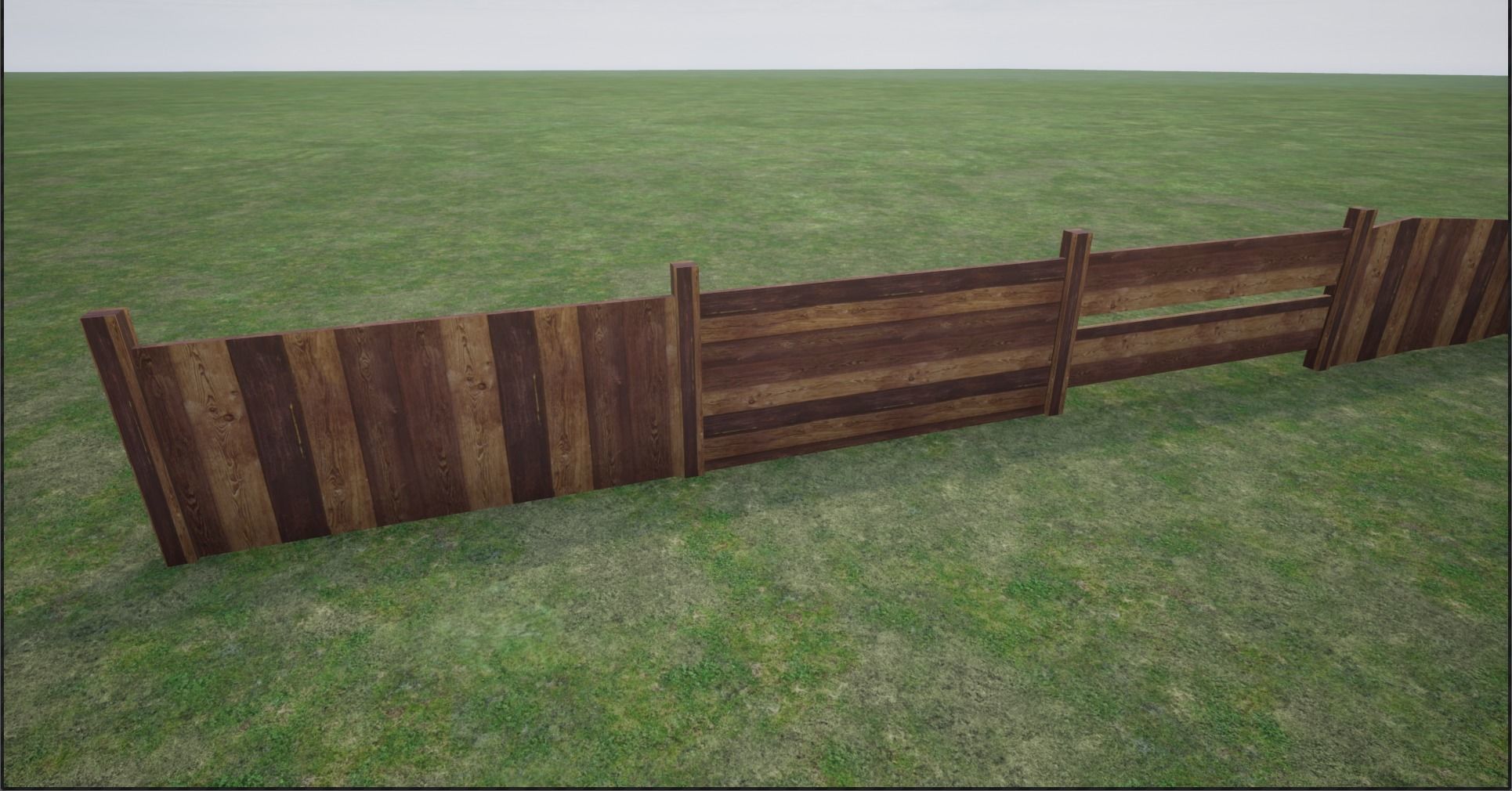 Lowpoly Modular Plank Fence Low-poly 3D model_7