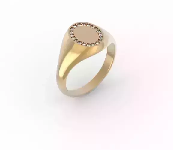 minimalism gold signet ring with diamonds