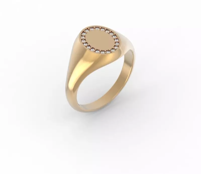 minimalism gold signet ring with diamonds 3D print model