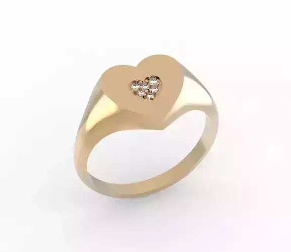 minimalism gold heart signet ring with diamonds