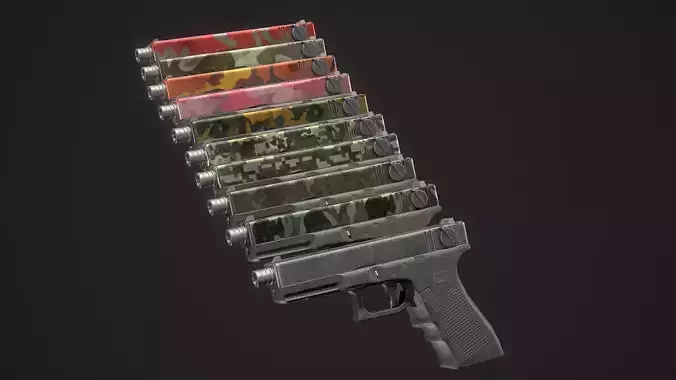 Glock GameReady camouflaged gun Low-poly 3D model