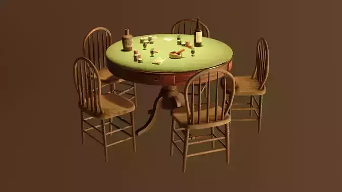 Western Poker Table Low-poly 3D model